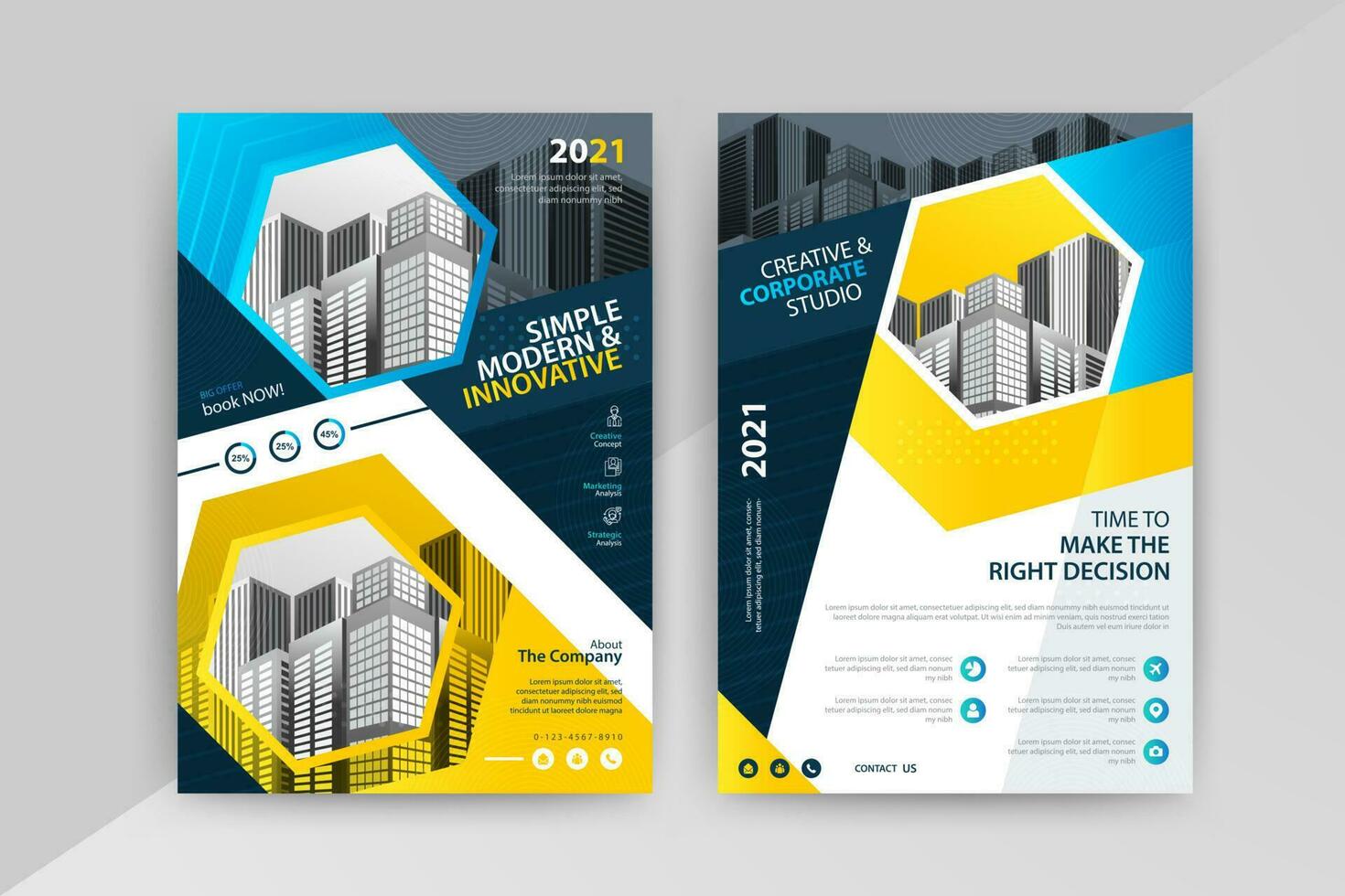 Business Brochure design. Annual report vector illustration template. Flyer corporate cover. Business presentation with photo and geometric graphic elements.