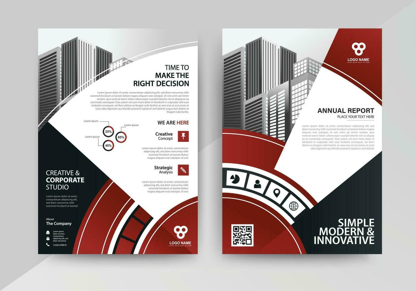 Business abstract vector template for Flyer, Brochure, Annual Report, Magazine, Poster, Corporate Presentation, Portfolio, with red and black color size A4, Front and back.