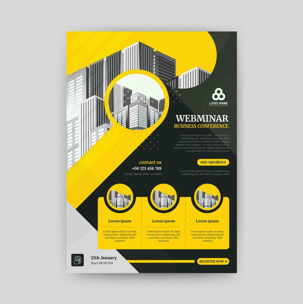 Business abstract vector template for Flyer, Brochure, Annual Report, Magazine, Poster, Corporate Presentation, Portfolio, with yellow and black color size A4, Front and back.