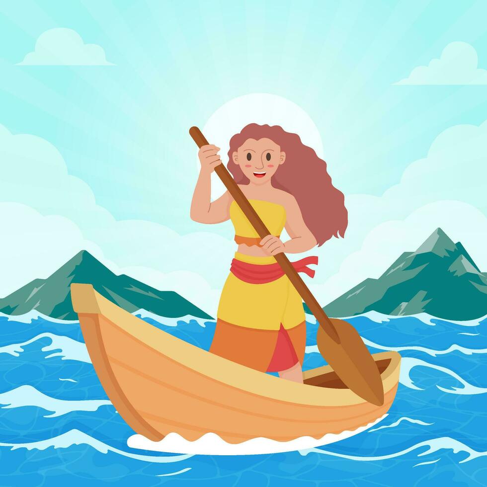 Hawaiian Girl Sailing on the Boat Concept vector