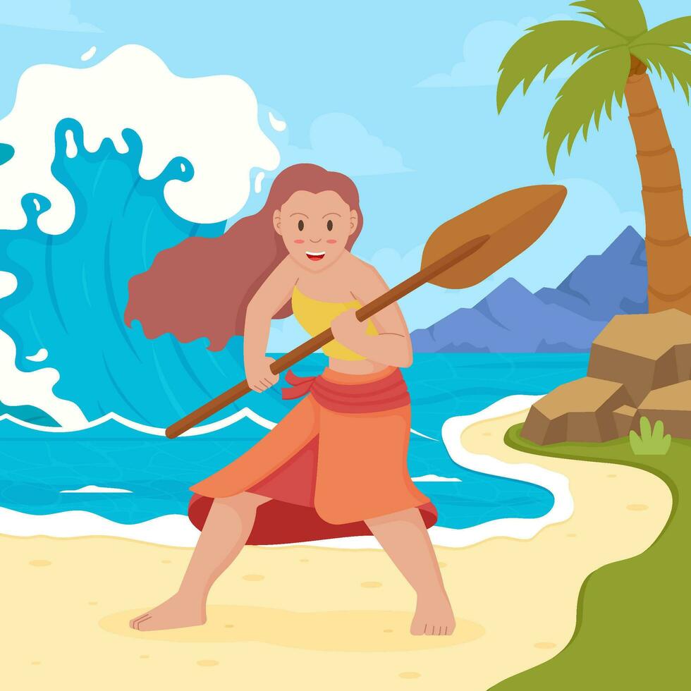 Hawaiian Girl on the Beach Concept vector