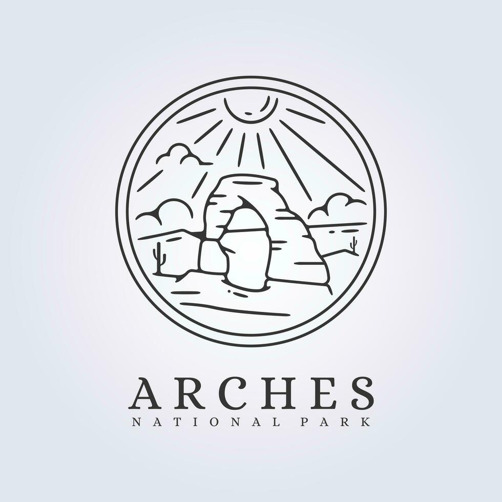 badge Arches National park vector illustration line art graphic design, night scenery of arches national park