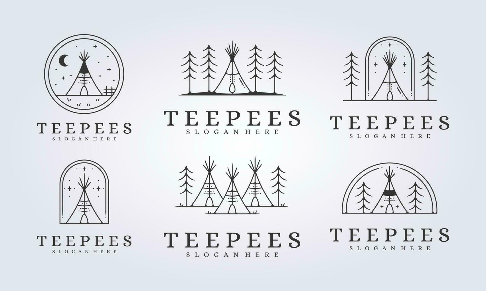 set of line teepees tent logo icon vector illustration design