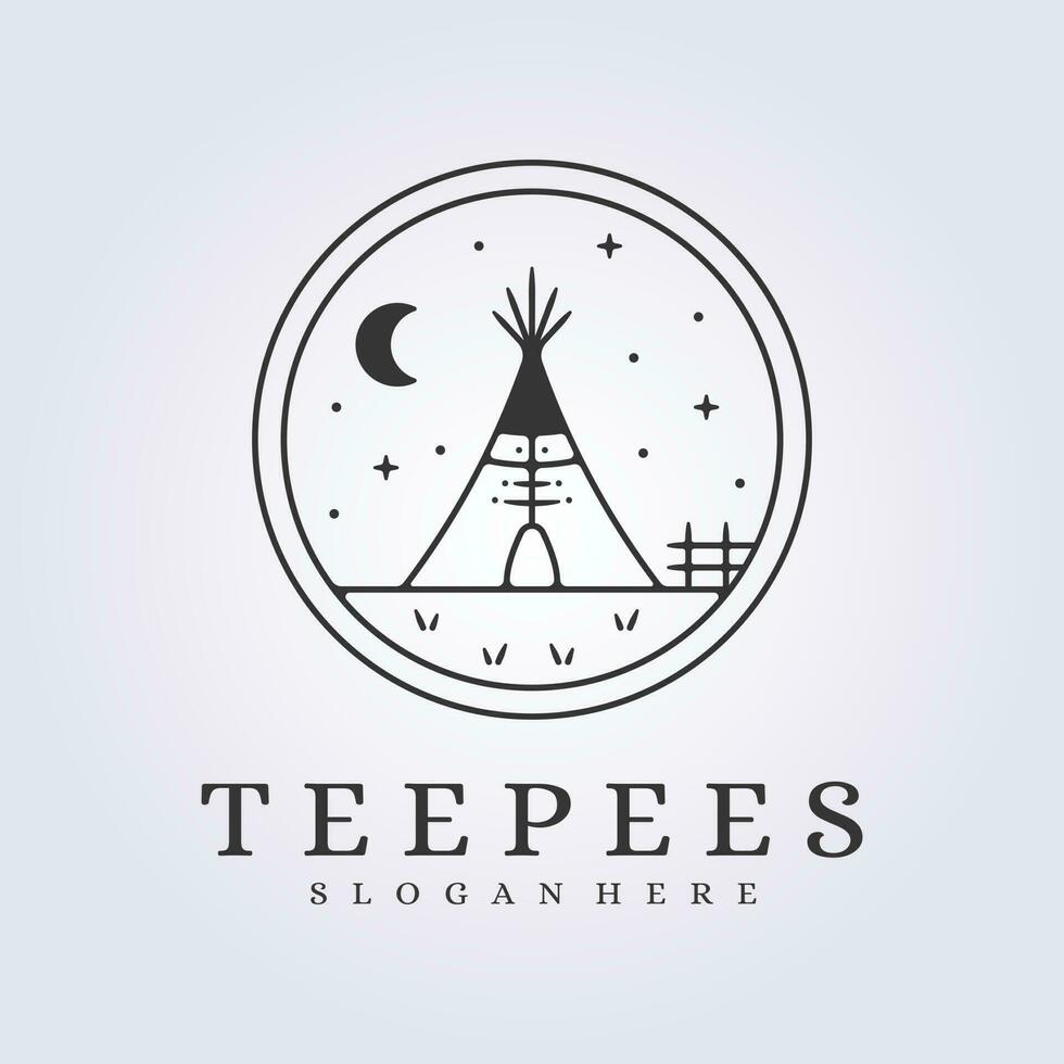 night teepee tent of traditional american ethnic in emblem for logo icon vector illustration design