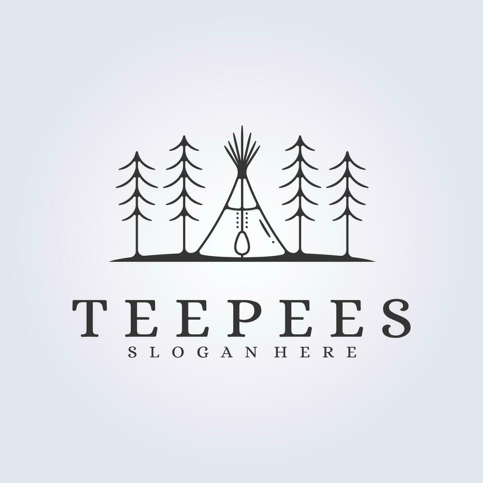 simple teepee vector template logo illustration graphic design, line art style