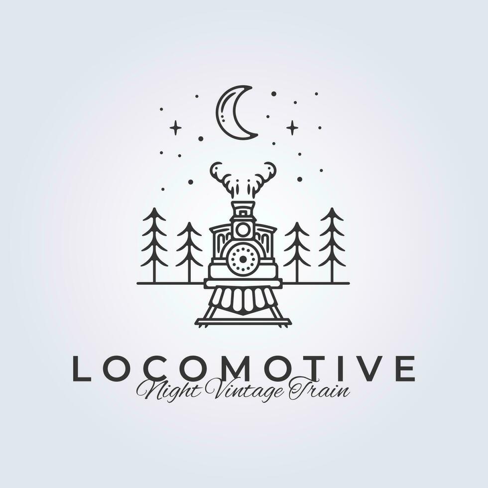 night old train vector, vintage locomotive logo illustration design vector