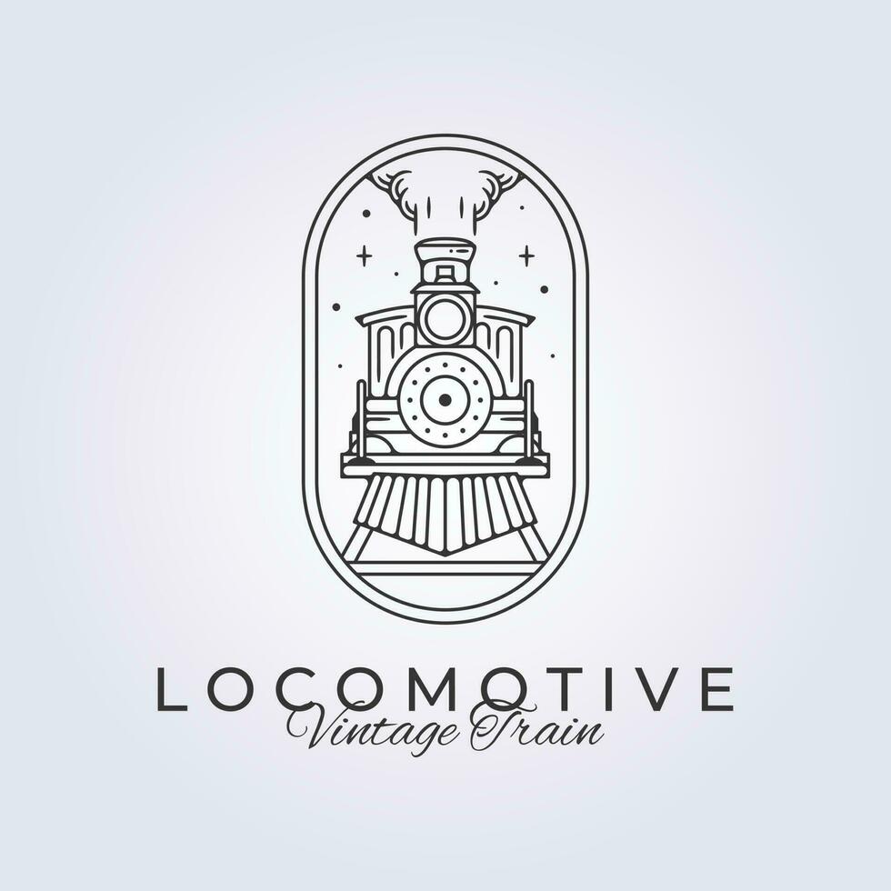 badge of vintage locomotive line art vector logo illustration design template icon retro train in the night