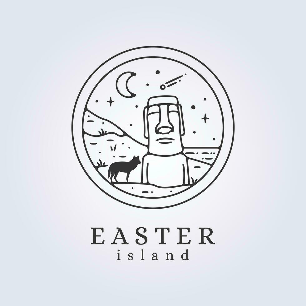 lobo en Pascua de Resurrección isla línea Arte vector ilustración diseño, moai estatua antecedentes modelo icono logo diseño