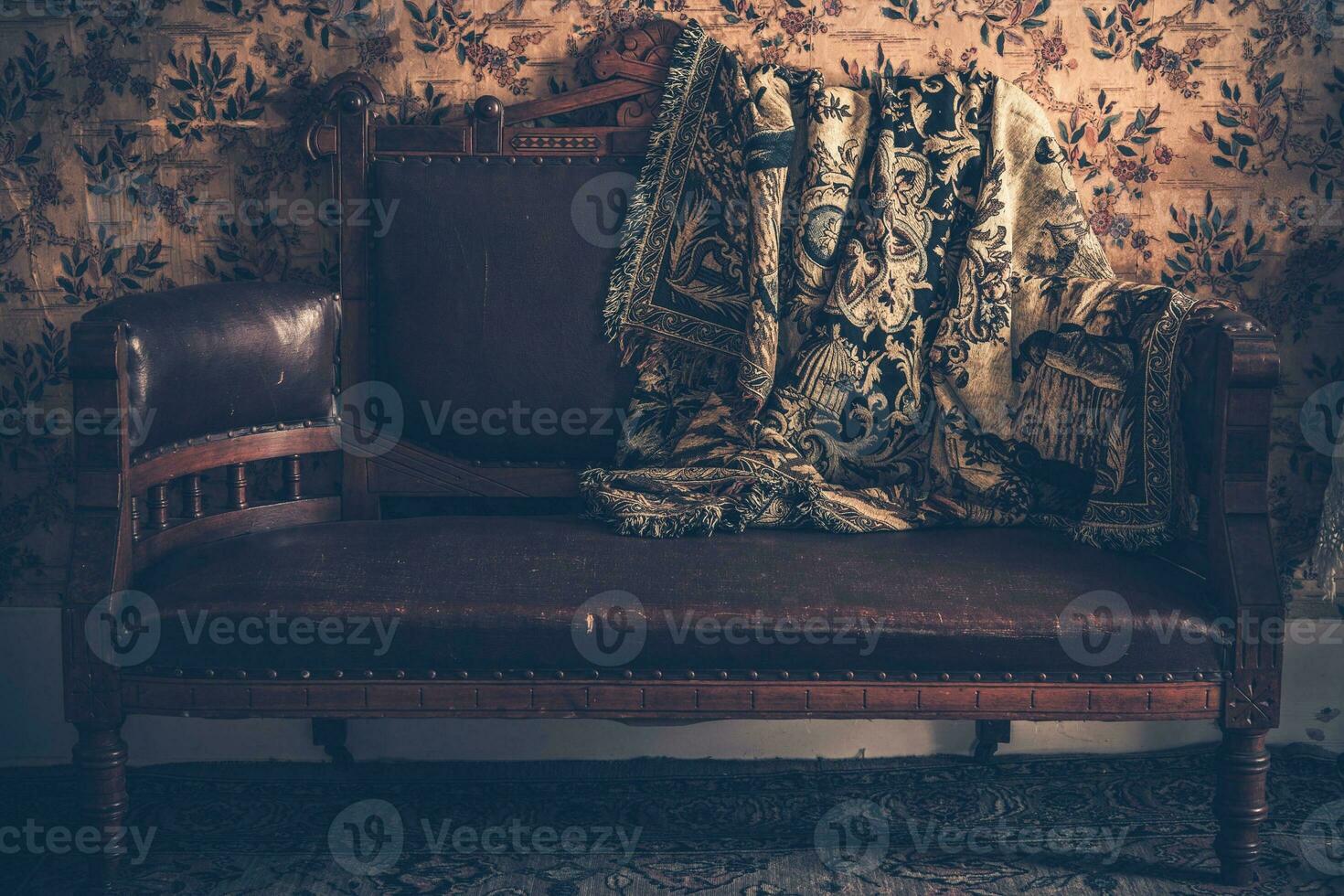 Vintage Sofa and Vintage Blanket photo