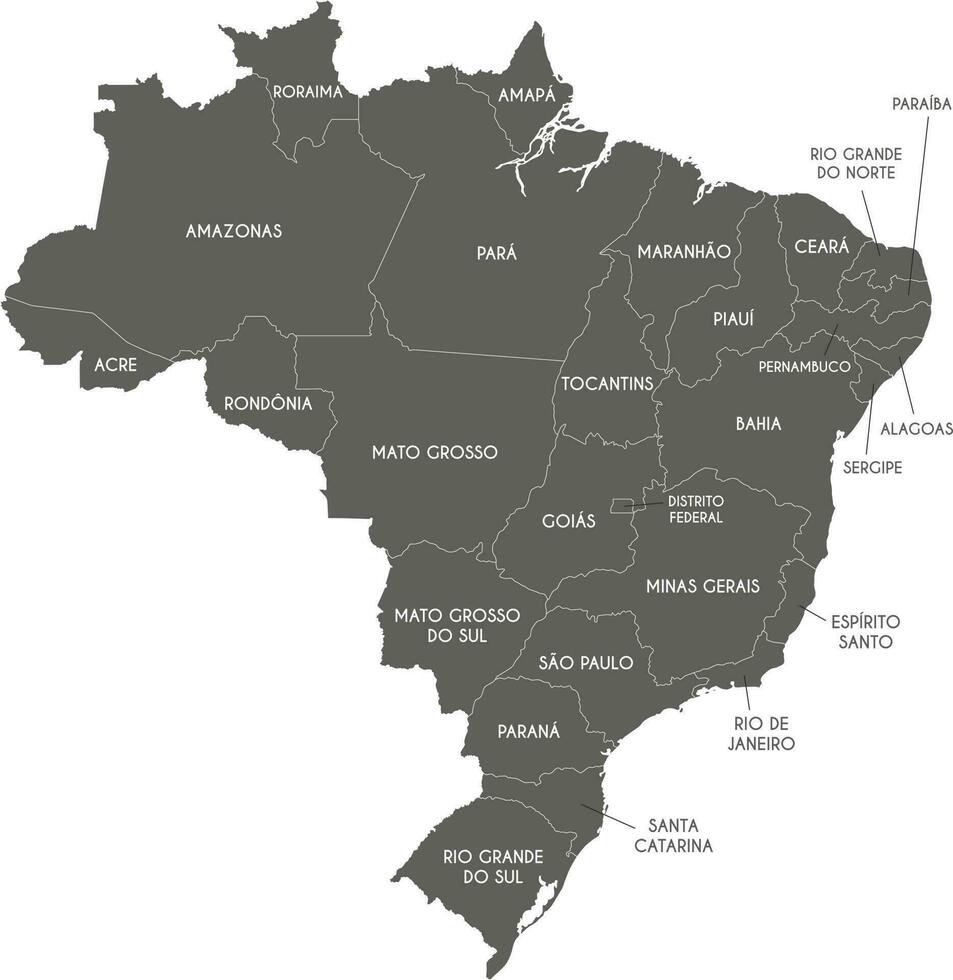 Vector map of Brazil with regions or states and administrative divisions. Editable and clearly labeled layers.