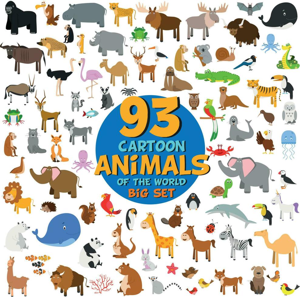 grande conjunto de 93 linda dibujos animados animales de el mundo. vector ilustración aislado en blanco. icono colocar.