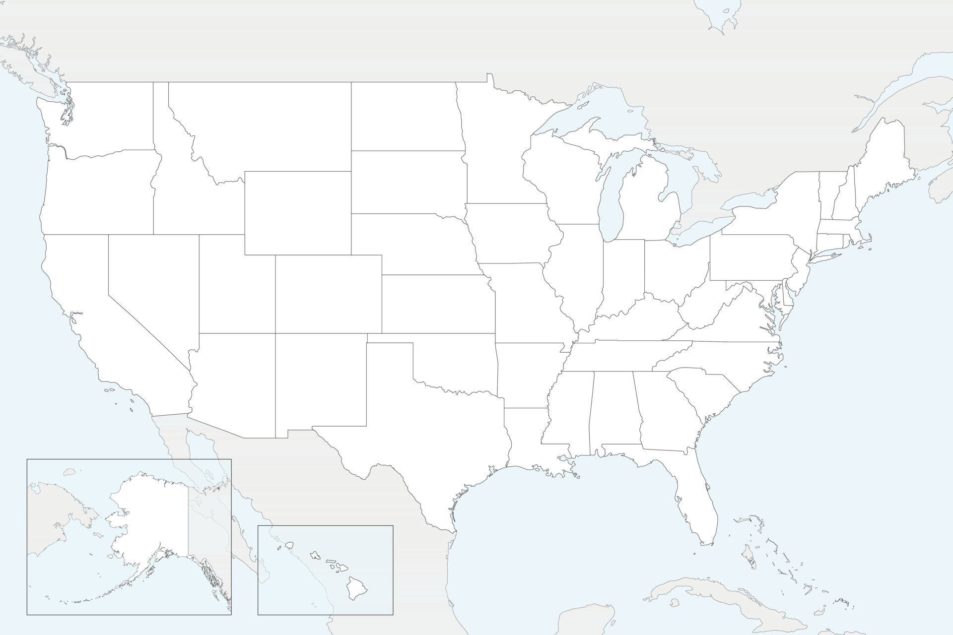 Vector blank map of USA with states and administrative divisions, and