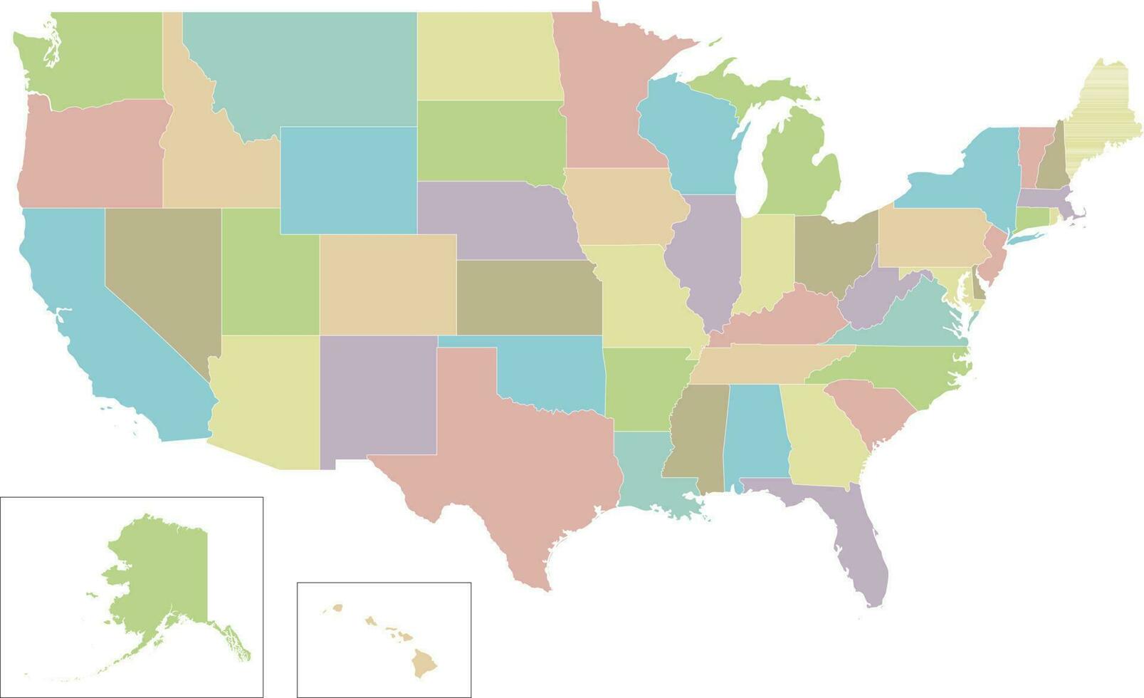 Vector blank map of USA with states and administrative divisions. Editable and clearly labeled layers.