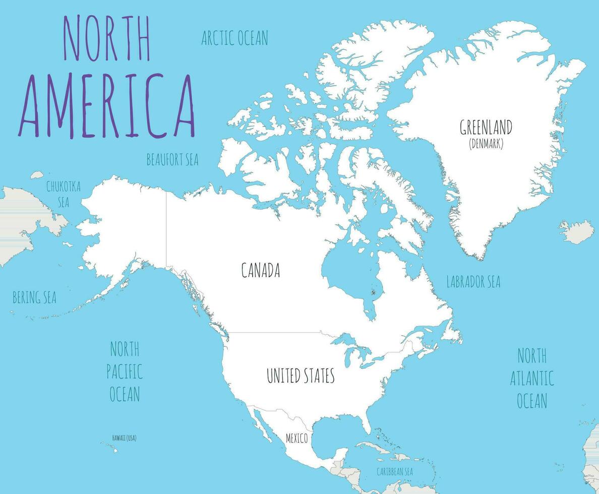 Political North America Map vector illustration with countries in white color. Editable and clearly labeled layers.