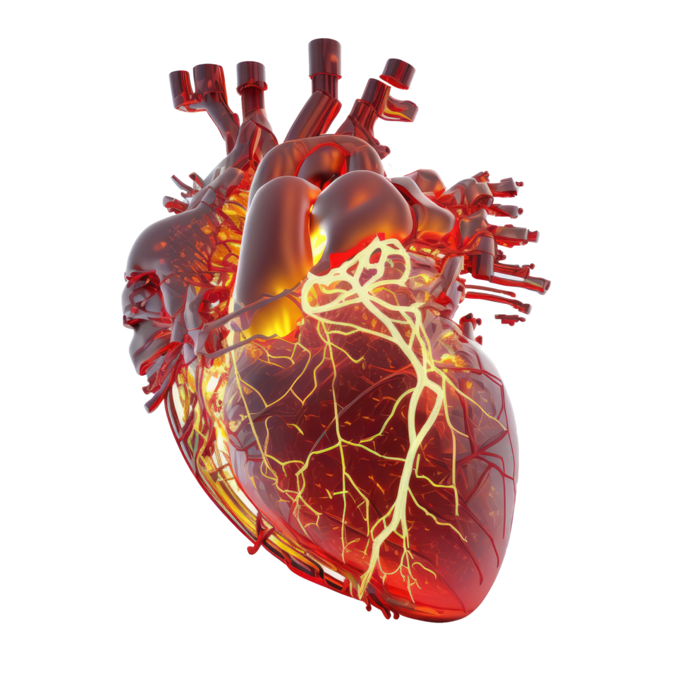 Human Heart, Internal Organ, Heart Shape, Human Heart isolated on Transparent background, Three Dimensional, Anatomy, Generate Ai png