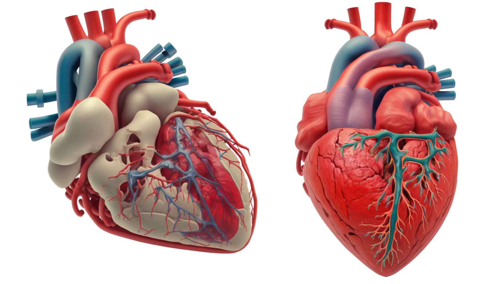 umano cuore, interno organo, cuore forma, umano cuore isolato su trasparente sfondo, tre dimensionale, anatomia, creare ai png