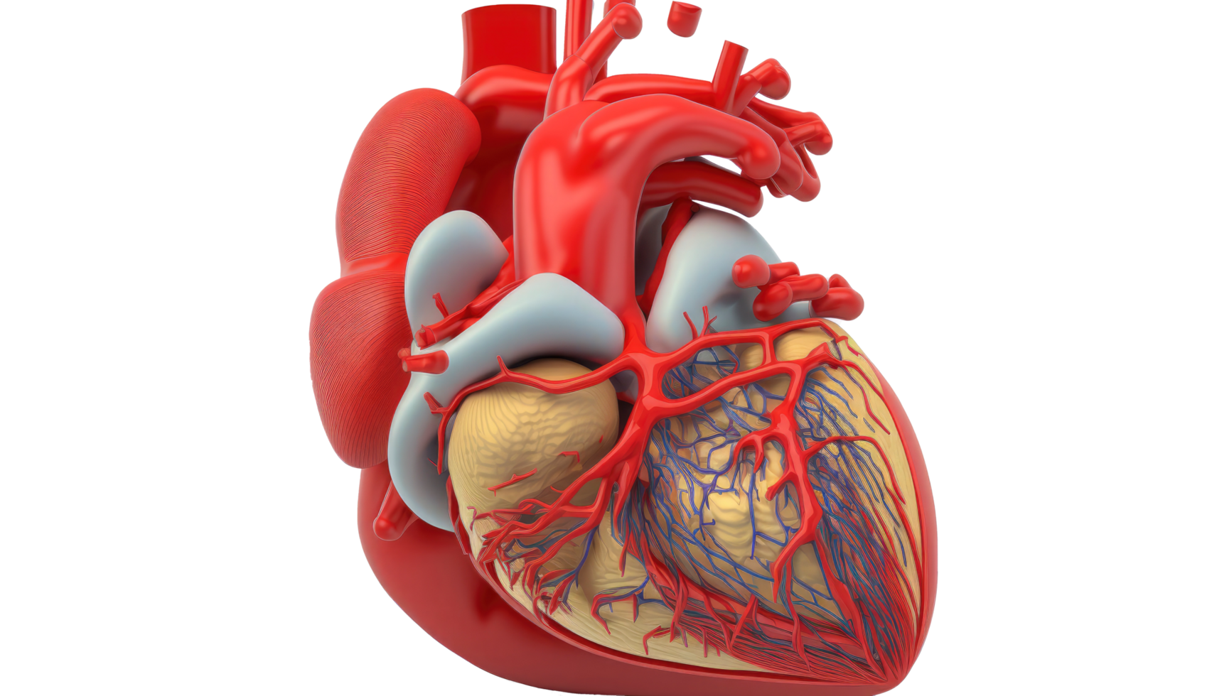 umano cuore, interno organo, cuore forma, umano cuore isolato su trasparente sfondo, tre dimensionale, anatomia, creare ai png