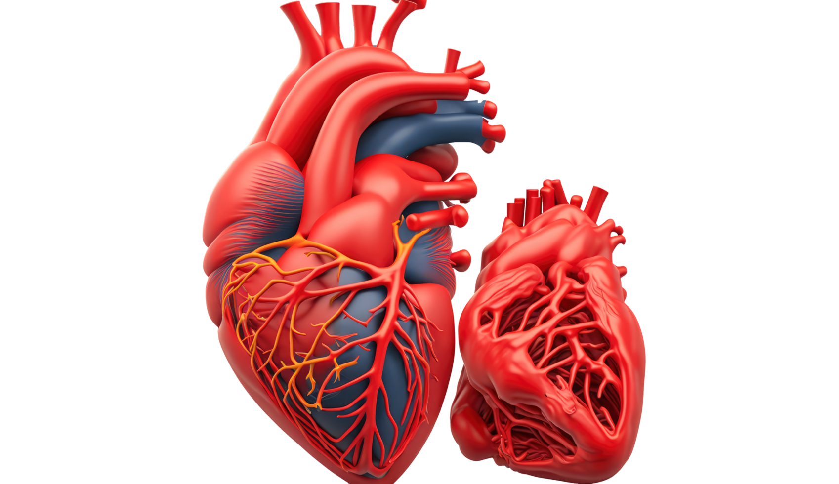 umano cuore, interno organo, cuore forma, umano cuore isolato su trasparente sfondo, tre dimensionale, anatomia, creare ai png