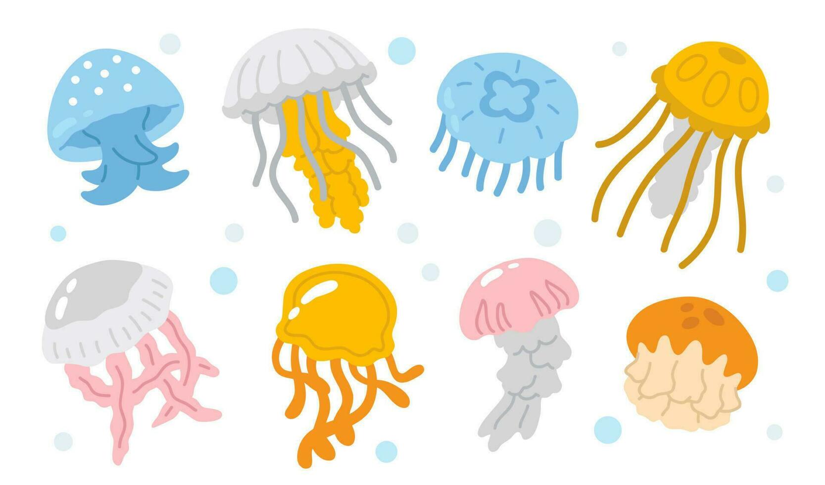 set of doodle jellyfish vector