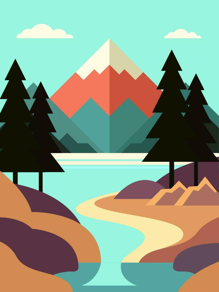 Flat mountain landscape. Color mountains, abstract shapes, modern background, vector design Illustration for you project