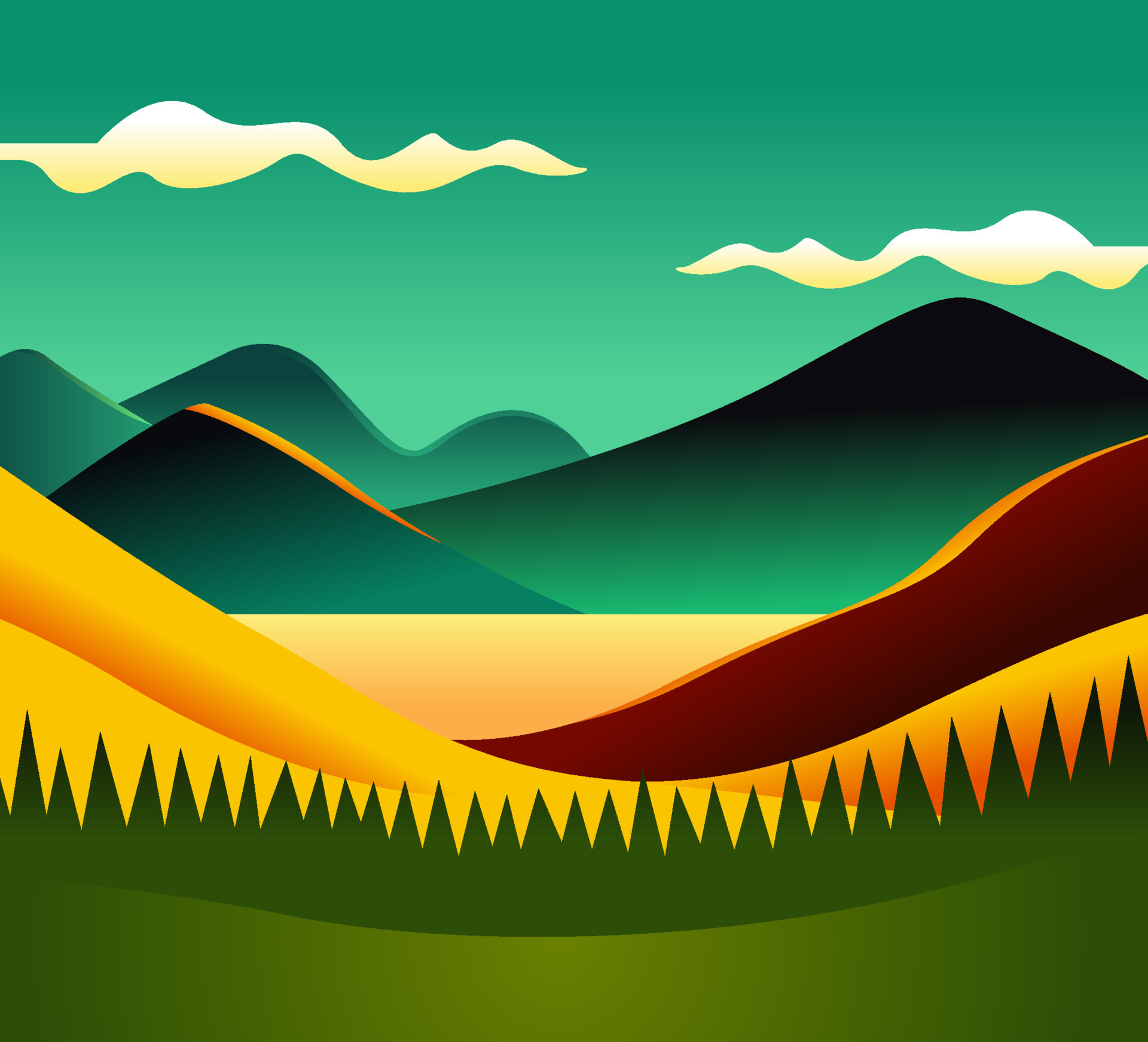 Flat mountain landscape. Color mountains, abstract shapes, modern