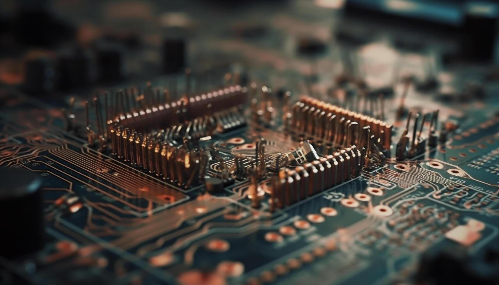 Complex computer circuit board showcases futuristic technology and industry complexity generated by AI photo
