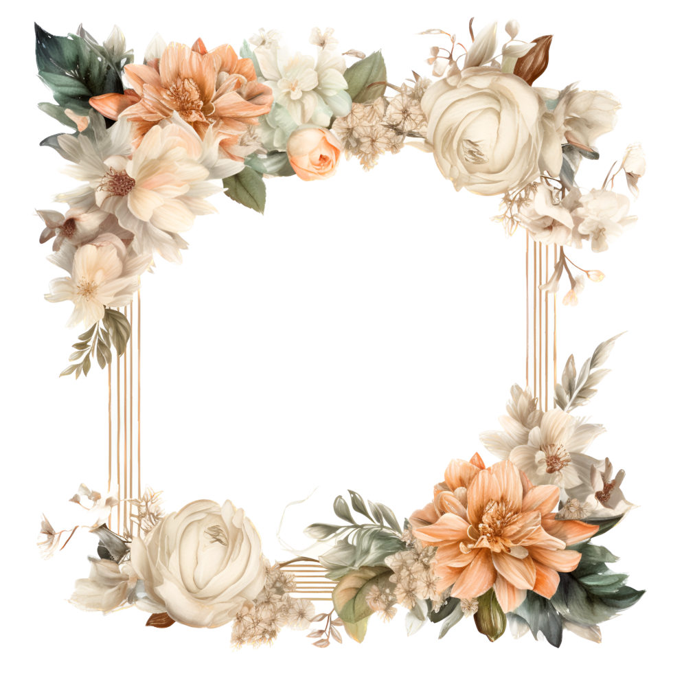 Blume Rand Rahmen Aquarell Clip Art ai generiert png