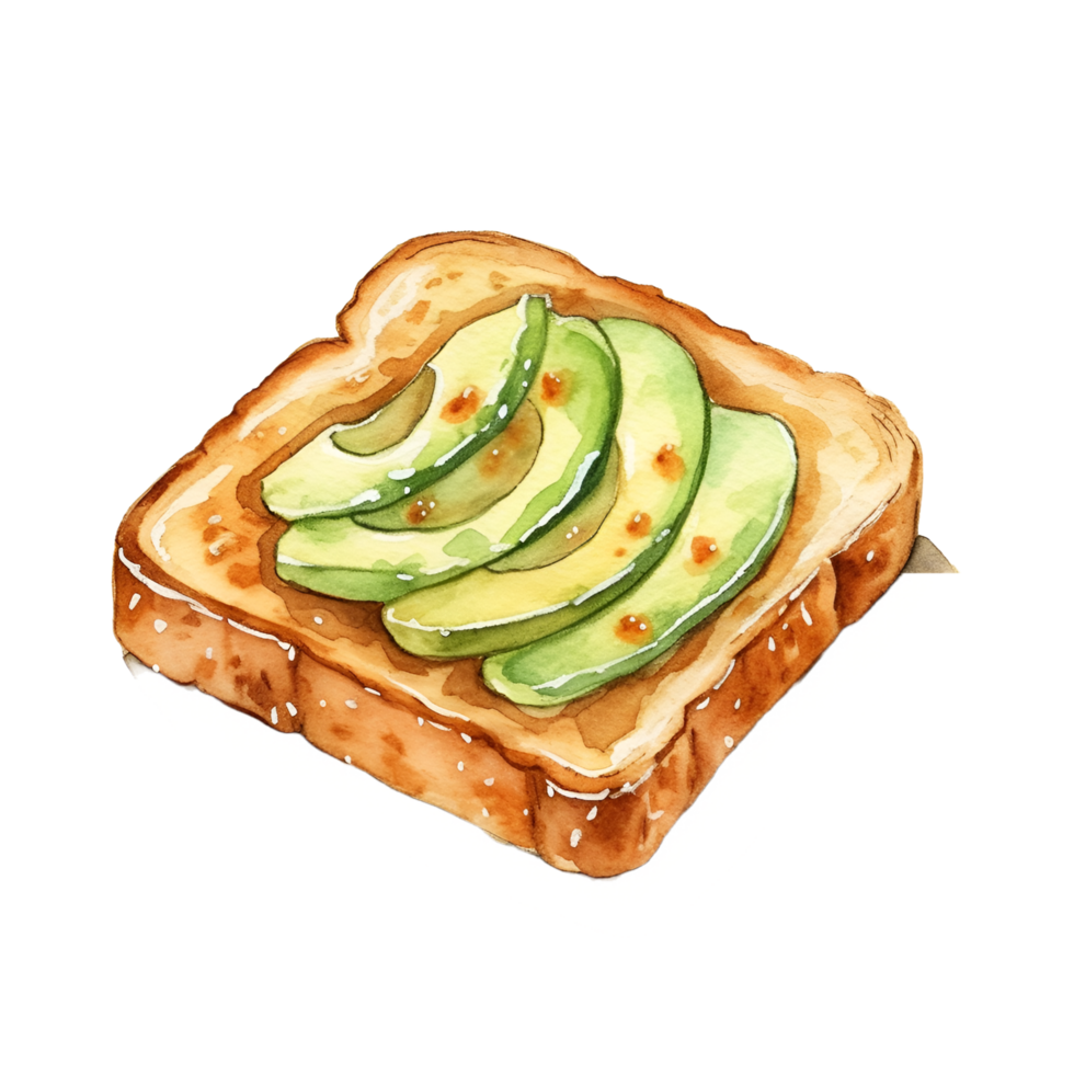 avokado rostat bröd vattenfärg ClipArt ai genererad png