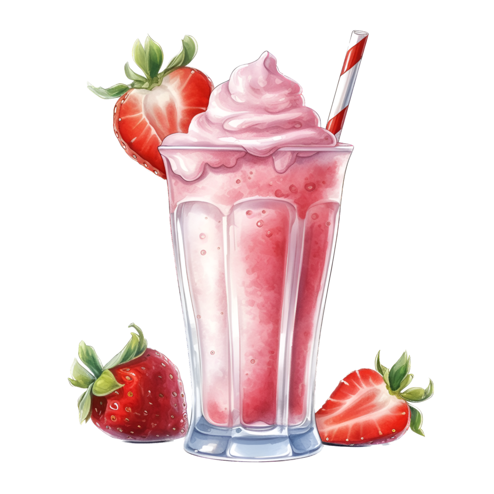 aardbei milkshake waterverf clip art ai gegenereerd png