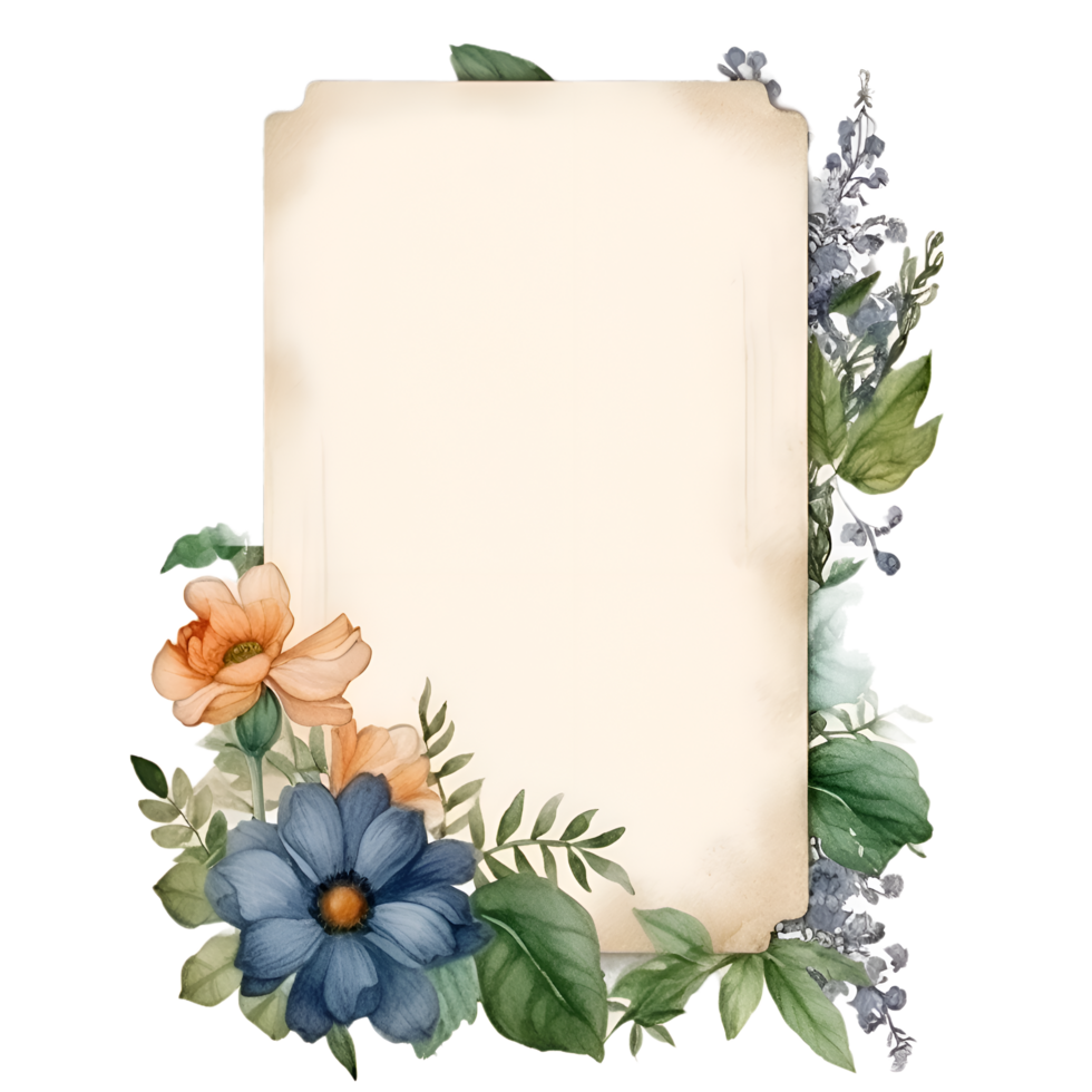 bloemen kader blanco papier waterverf clip art ai gegenereerd png