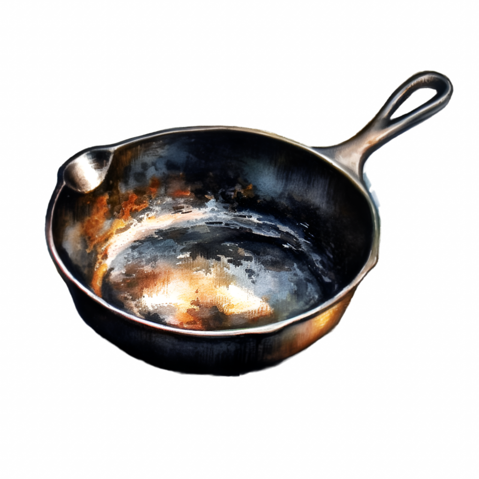 https://static.vecteezy.com/system/resources/previews/024/636/123/non_2x/cast-iron-skillet-watercolor-clipart-ai-generated-free-png.png
