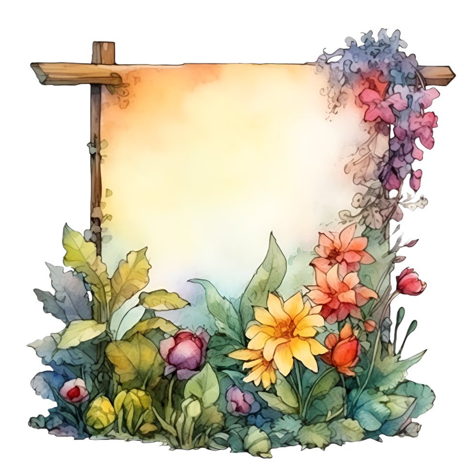 fleur frontière Cadre aquarelle clipart ai généré png