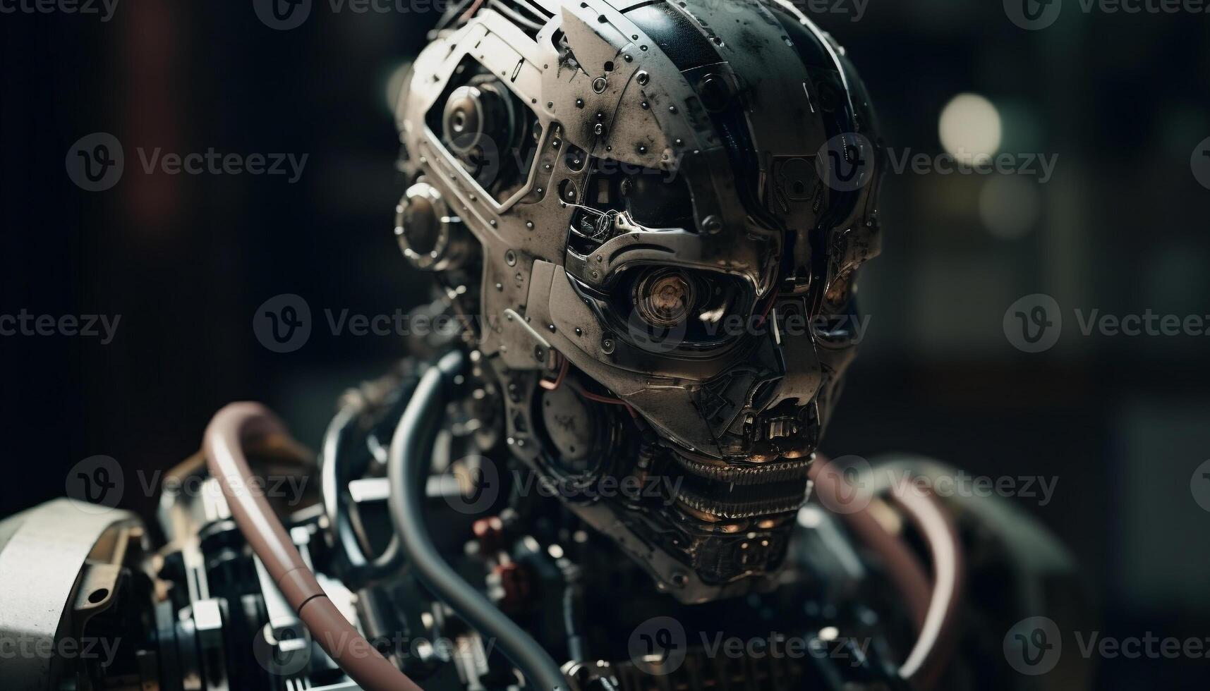 Futuristic robot men use technology to work machinery and cyborgs photo