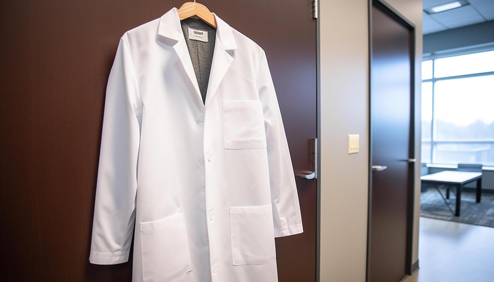 Modern healthcare expertise doctor lab coat and stethoscope in office photo