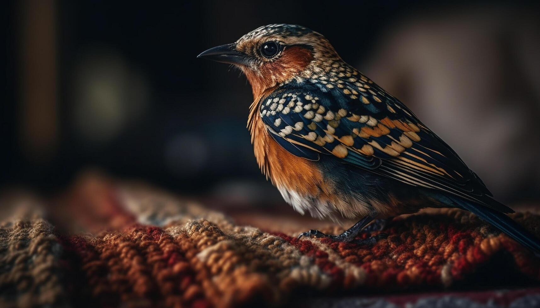 Male starling perching on branch, vibrant spotted feathers on display generated by AI photo