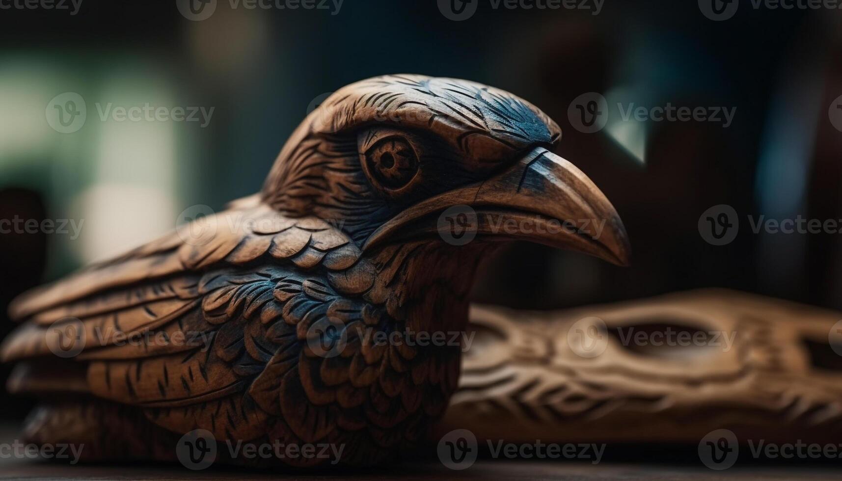 Antique animal figurine, crafted from wood, with intricate patterns generated by AI photo