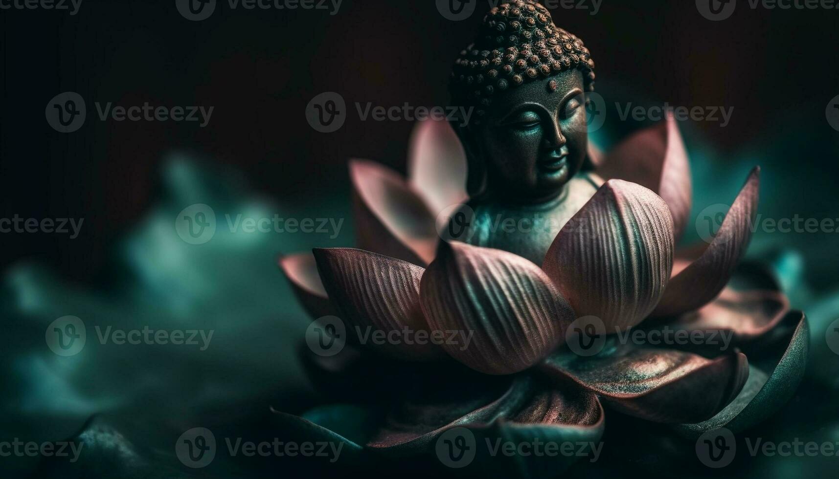 Lotus position meditating, harmony with nature, symbol of spirituality generated by AI photo