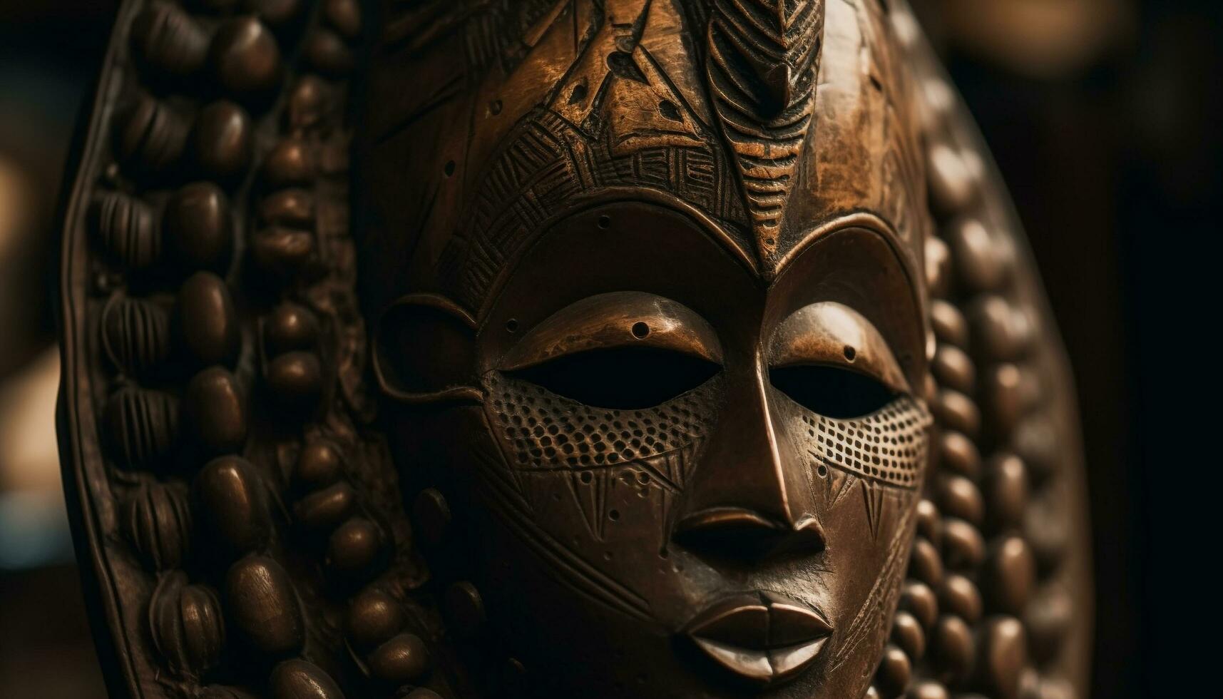 indígena cultura escultura antiguo máscara decoración con florido modelo generado por ai foto