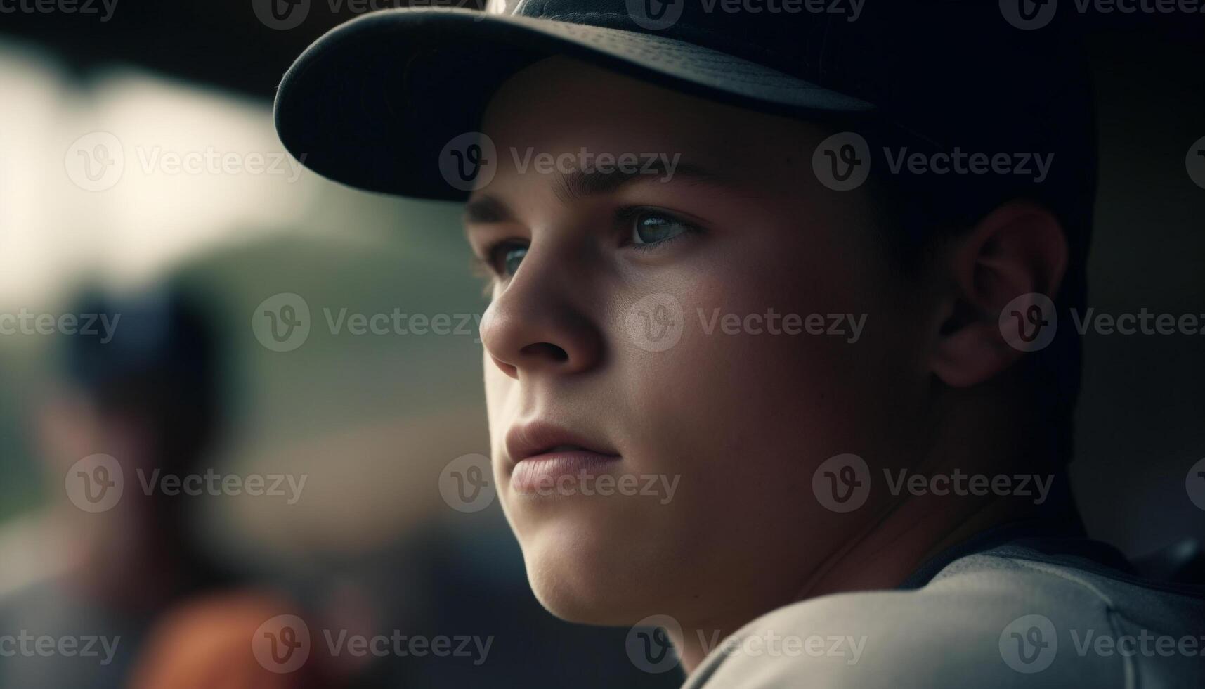 Serious boy in solitude, contemplating youth culture with determination generated by AI photo
