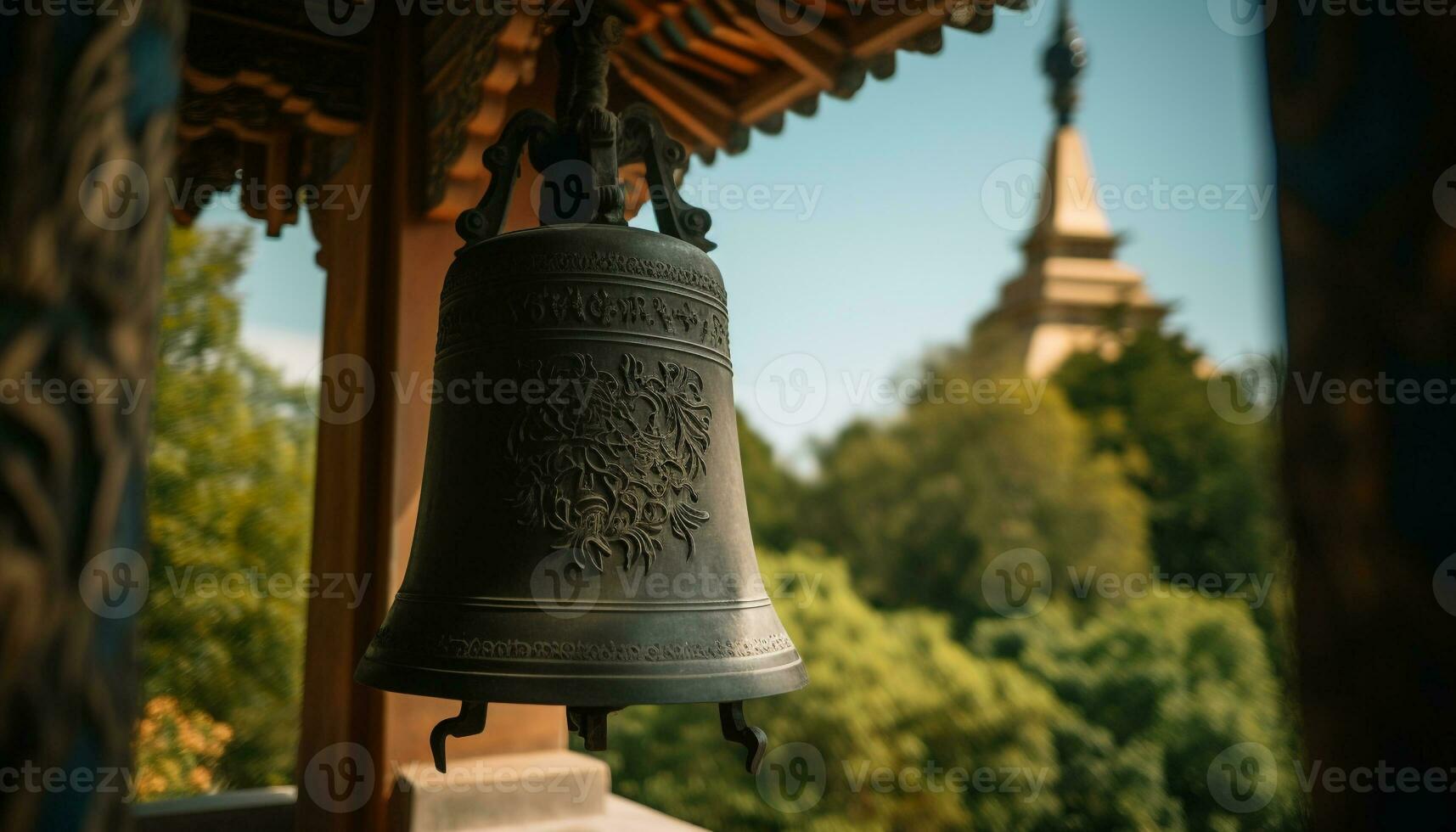 antiguo pagoda Monumento, oro decoración, símbolo de este asiático cultura generado por ai foto