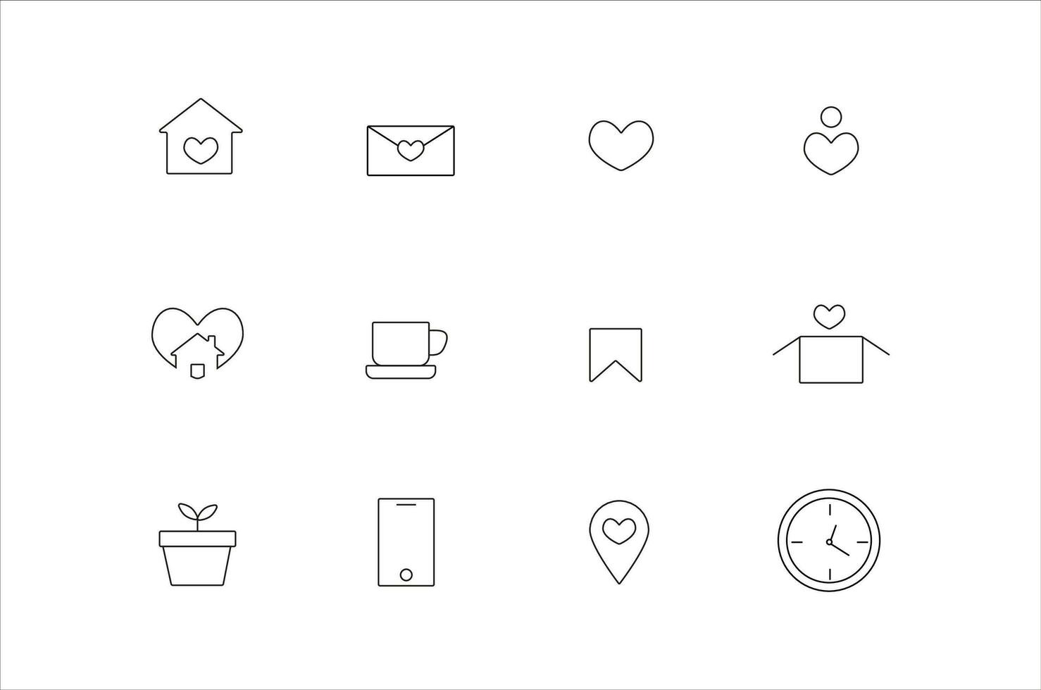 Linear art set of icons for home social networking, heart cute vector