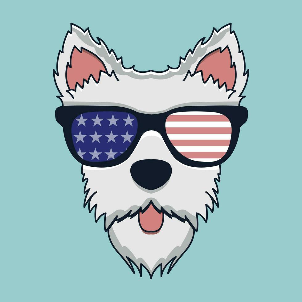 Vector Illustration Cute Dog Wearing American Flag Glasses