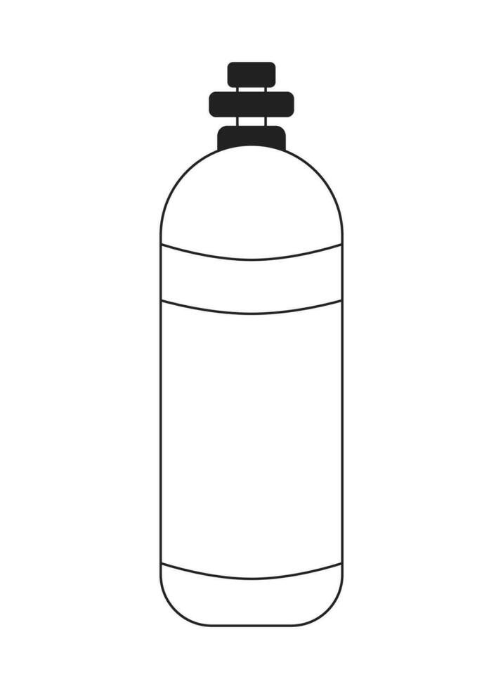 Oxygen tank monochrome flat vector object. O2 cylinder. Underwater diving gear. Scuba tank. Editable black and white thin line icon. Simple cartoon clip art spot illustration for web graphic design