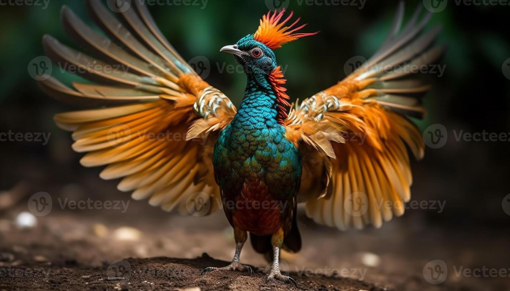 Majestic peacock showing vibrant multi colored tail in natural beauty generated by AI photo