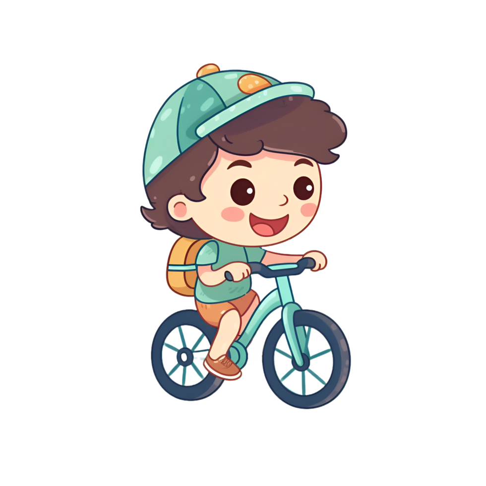 chico montando bicicleta dibujos animados clipart ai generado png