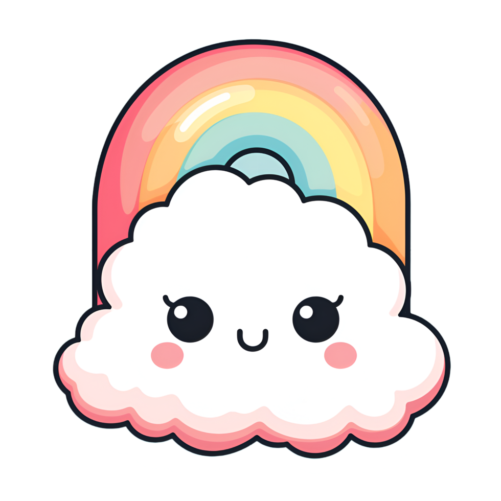 arco Iris nuvem fofa desenho animado kawaii adesivo clipart ai gerado png