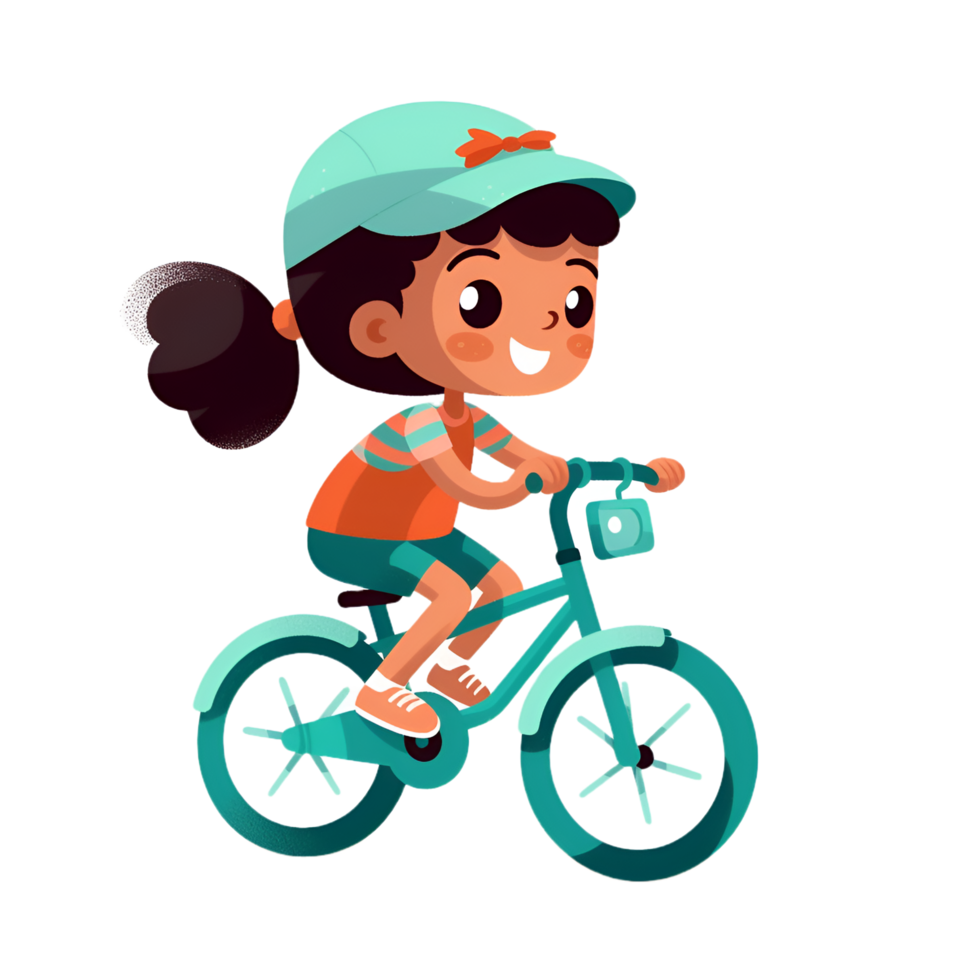 niña montando bicicleta dibujos animados clipart ai generado png