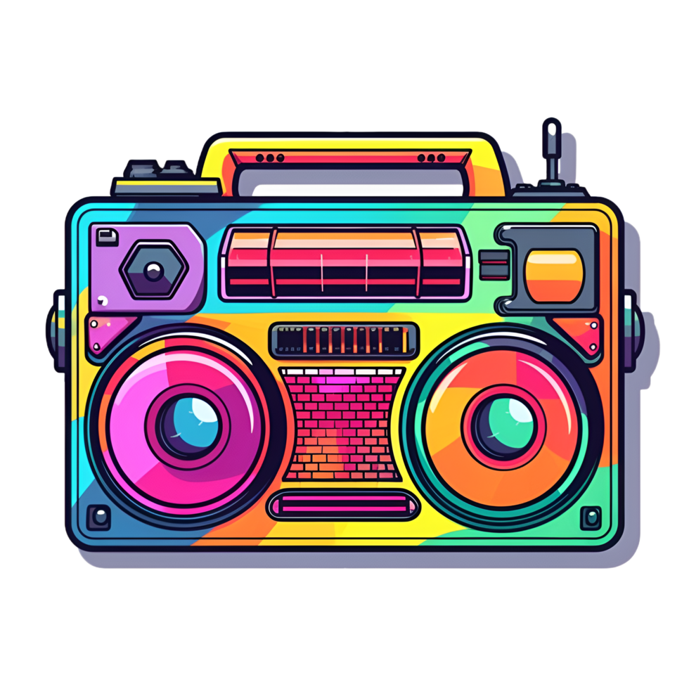 boombox högtalare retrowave 80s ClipArt ai genererad png