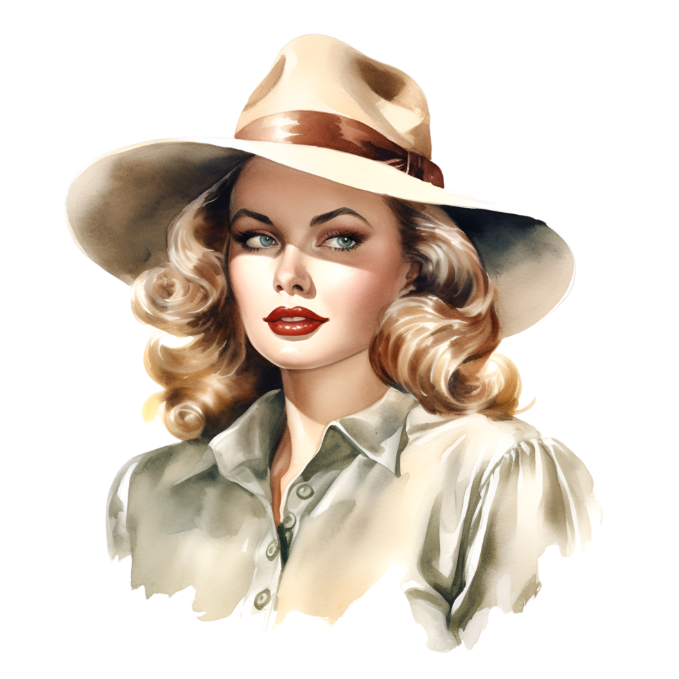 Vintage Fashion Illustration Model Watercolor Ai Generated Clipart 24637621 Png