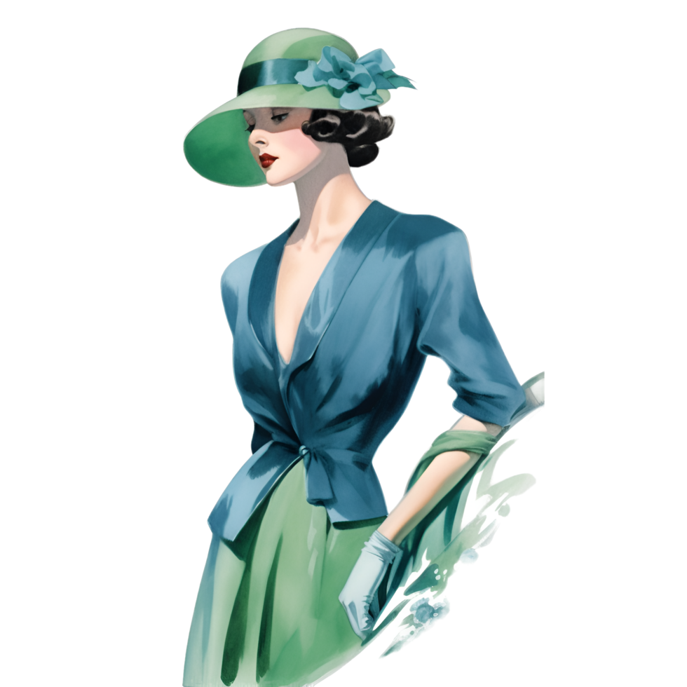 vintage moda ilustração modelo aguarela ai gerado clipart png